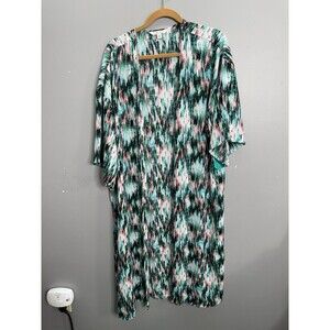Pioneer Woman Sz S/M Green Geometric Print Long Sleeve Duster Duster Side Slits